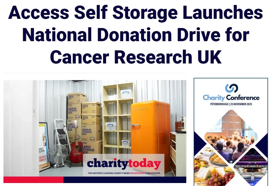 Charity Today article on Access Self Storage launching a national donation drive for Cancer Research UK