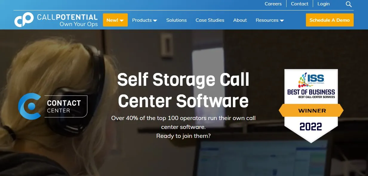 The CallPotential website advertising call centre software built for self storage