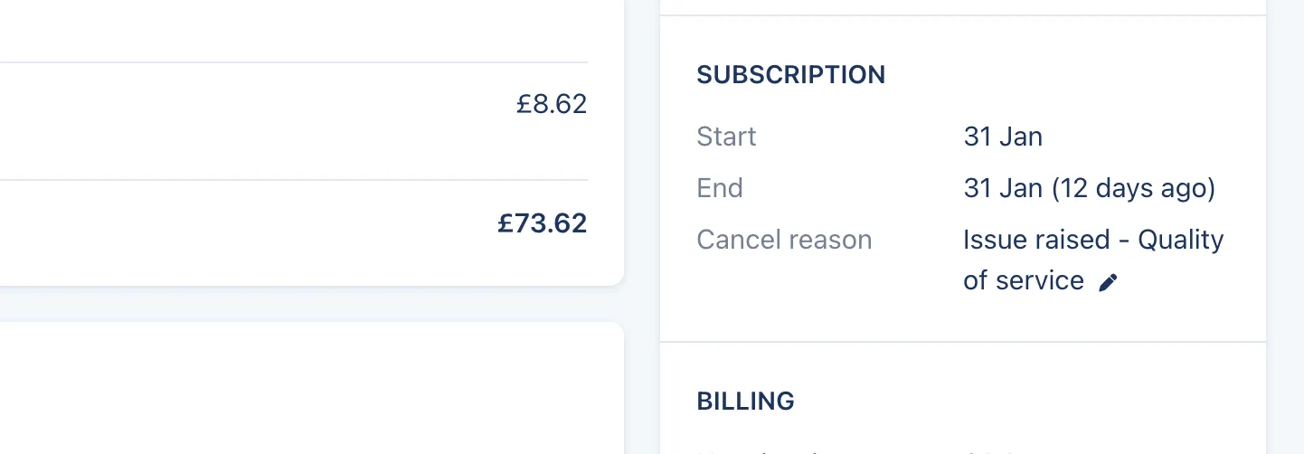 Update cancel reason