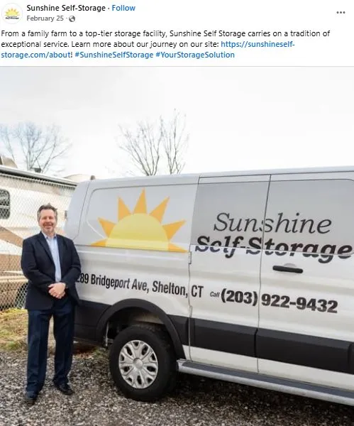 A self storage operator's Facebook post showing their branded delivery van