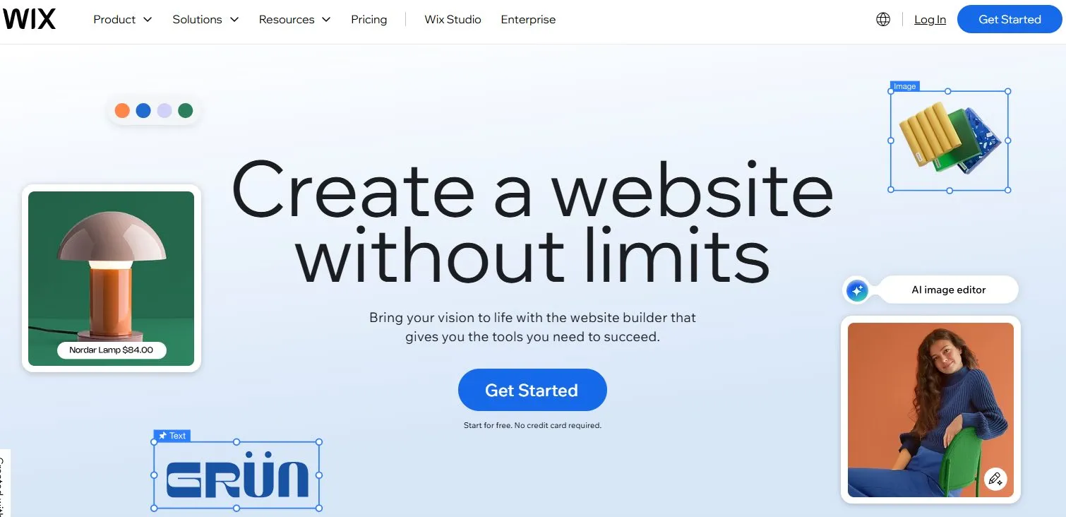 The Wix homepage promoting its drag-and-drop website builder